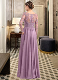 Mallory A-Line V-neck Floor-Length Chiffon Lace Bridesmaid Dress With Beading Pockets STAP0013147