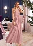 LuLu A-Line V-neck Floor-Length Bridesmaid Dress With Ruffle Bow(s) STAP0013148