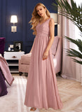 LuLu A-Line V-neck Floor-Length Bridesmaid Dress With Ruffle Bow(s) STAP0013148