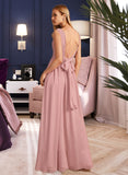 LuLu A-Line V-neck Floor-Length Bridesmaid Dress With Ruffle Bow(s) STAP0013148