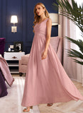 LuLu A-Line V-neck Floor-Length Bridesmaid Dress With Ruffle Bow(s) STAP0013148