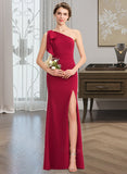 Milagros Sheath/Column One-Shoulder Floor-Length Stretch Crepe Bridesmaid Dress With Split Front STAP0013153