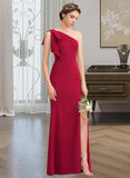 Milagros Sheath/Column One-Shoulder Floor-Length Stretch Crepe Bridesmaid Dress With Split Front STAP0013153