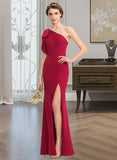 Milagros Sheath/Column One-Shoulder Floor-Length Stretch Crepe Bridesmaid Dress With Split Front STAP0013153