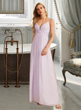 Taniya A-Line V-neck Floor-Length Bridesmaid Dress With Ruffle STAP0013154