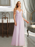 Taniya A-Line V-neck Floor-Length Bridesmaid Dress With Ruffle STAP0013154