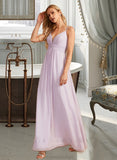 Taniya A-Line V-neck Floor-Length Bridesmaid Dress With Ruffle STAP0013154