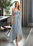 Lydia A-Line V-neck Asymmetrical Bridesmaid Dress With Ruffle STAP0013155