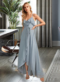 Lydia A-Line V-neck Asymmetrical Bridesmaid Dress With Ruffle STAP0013155