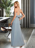 Lydia A-Line V-neck Asymmetrical Bridesmaid Dress With Ruffle STAP0013155