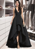 Kylee Ball-Gown/Princess V-neck Asymmetrical Satin Bridesmaid Dress With Cascading Ruffles STAP0013157