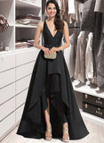 Kylee Ball-Gown/Princess V-neck Asymmetrical Satin Bridesmaid Dress With Cascading Ruffles STAP0013157