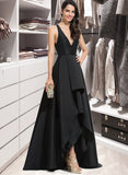 Kylee Ball-Gown/Princess V-neck Asymmetrical Satin Bridesmaid Dress With Cascading Ruffles STAP0013157