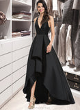 Kylee Ball-Gown/Princess V-neck Asymmetrical Satin Bridesmaid Dress With Cascading Ruffles STAP0013157