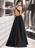 Kylee Ball-Gown/Princess V-neck Asymmetrical Satin Bridesmaid Dress With Cascading Ruffles STAP0013157