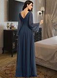 Millicent A-Line V-neck Floor-Length Bridesmaid Dress With Split Front STAP0013158