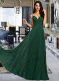 Hilda A-Line V-neck Floor-Length Bridesmaid Dress With Pleated STAP0013159