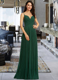 Hilda A-Line V-neck Floor-Length Bridesmaid Dress With Pleated STAP0013159