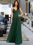 Hilda A-Line V-neck Floor-Length Bridesmaid Dress With Pleated STAP0013159