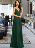 Hilda A-Line V-neck Floor-Length Bridesmaid Dress With Pleated STAP0013159