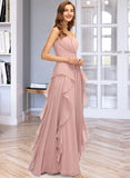 Neveah A-Line V-neck Floor-Length Chiffon Bridesmaid Dress With Ruffle Cascading Ruffles STAP0013161