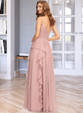 Neveah A-Line V-neck Floor-Length Chiffon Bridesmaid Dress With Ruffle Cascading Ruffles STAP0013161