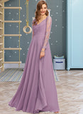 Jill A-Line V-neck Floor-Length Chiffon Bridesmaid Dress STAP0013162