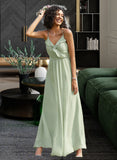 Jaylah A-Line V-neck Floor-Length Bridesmaid Dress With Ruffle STAP0013164