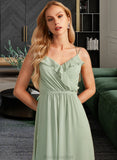 Jaylah A-Line V-neck Floor-Length Bridesmaid Dress With Ruffle STAP0013164