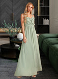 Jaylah A-Line V-neck Floor-Length Bridesmaid Dress With Ruffle STAP0013164