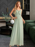 Jaylah A-Line V-neck Floor-Length Bridesmaid Dress With Ruffle STAP0013164