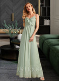 Jaylah A-Line V-neck Floor-Length Bridesmaid Dress With Ruffle STAP0013164