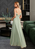 Jaylah A-Line V-neck Floor-Length Bridesmaid Dress With Ruffle STAP0013164