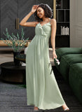 Jaylah A-Line V-neck Floor-Length Bridesmaid Dress With Ruffle STAP0013164