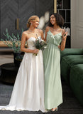 Jaylah A-Line V-neck Floor-Length Bridesmaid Dress With Ruffle STAP0013164