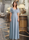 Georgia A-Line V-neck Floor-Length Bridesmaid Dress With Ruffle STAP0013165