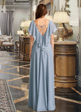 Georgia A-Line V-neck Floor-Length Bridesmaid Dress With Ruffle STAP0013165