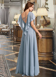 Georgia A-Line V-neck Floor-Length Bridesmaid Dress With Ruffle STAP0013165