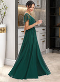 Lillian A-Line V-neck Floor-Length Bridesmaid Dress With Lace Split Front STAP0013166