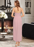 Sara Sheath/Column V-neck Asymmetrical Stretch Crepe Bridesmaid Dress STAP0013167