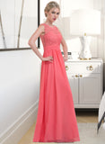 Phyllis A-Line Scoop Neck Floor-Length Chiffon Lace Bridesmaid Dress With Ruffle STAP0013171