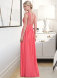 Phyllis A-Line Scoop Neck Floor-Length Chiffon Lace Bridesmaid Dress With Ruffle STAP0013171