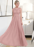 Phyllis A-Line Scoop Neck Floor-Length Chiffon Lace Bridesmaid Dress With Ruffle STAP0013171