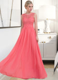 Phyllis A-Line Scoop Neck Floor-Length Chiffon Lace Bridesmaid Dress With Ruffle STAP0013171