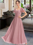 Evelyn A-Line Square Neckline Floor-Length Bridesmaid Dress With Ruffle Cascading Ruffles STAP0013172