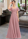 Evelyn A-Line Square Neckline Floor-Length Bridesmaid Dress With Ruffle Cascading Ruffles STAP0013172