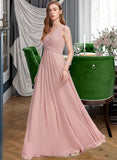 Julie A-Line V-neck Floor-Length Chiffon Bridesmaid Dress With Ruffle STAP0013174