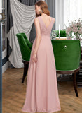 Julie A-Line V-neck Floor-Length Chiffon Bridesmaid Dress With Ruffle STAP0013174