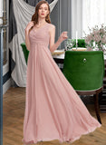 Julie A-Line V-neck Floor-Length Chiffon Bridesmaid Dress With Ruffle STAP0013174