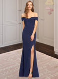 Katharine Trumpet/Mermaid Off-the-Shoulder Floor-Length Stretch Crepe Bridesmaid Dress With Split Front STAP0013175